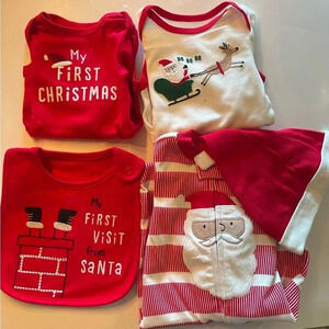 Carter’s New Just one you four piece Christmas clothes and bibs 3 months